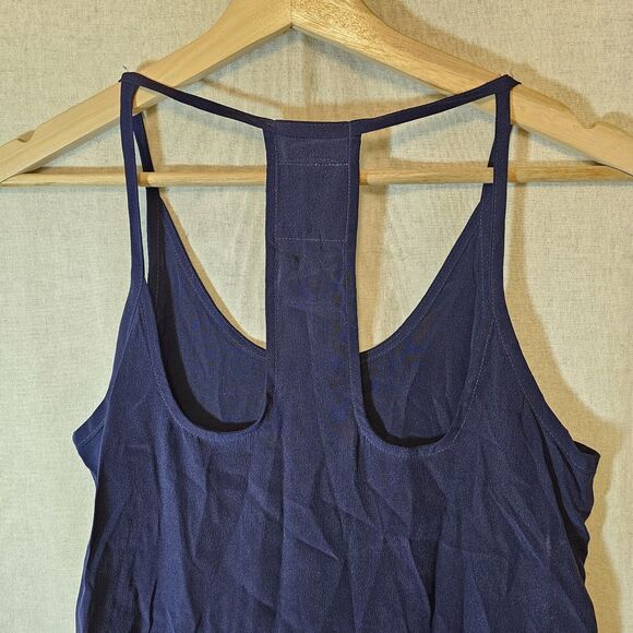 Chaser Navy Blue Mini Dress Crepe De Chine Silk Strappy Slip Pockets Womens XS - Picture 5 of 9